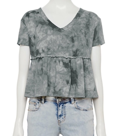 So XL short sleeve peplum tee charcoal tie dye NWT - Picture 2 of 11
